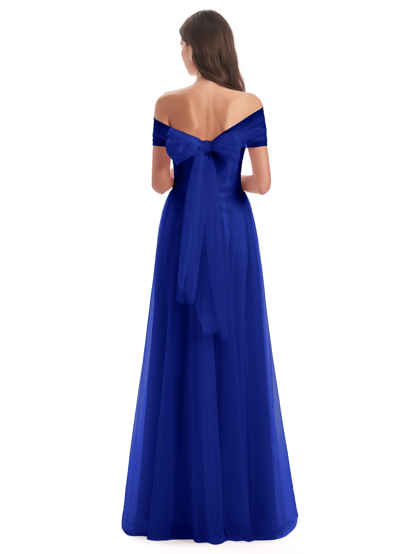 Sylvie Off The Shoulder Open Back Tulle Long Bridesmaid Dresses