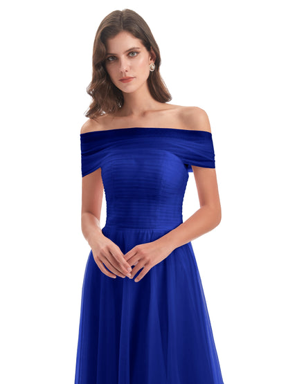 Sylvie Off The Shoulder Open Back Tulle Long Bridesmaid Dresses