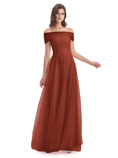Sylvie Off The Shoulder Open Back Tulle Long Bridesmaid Dresses