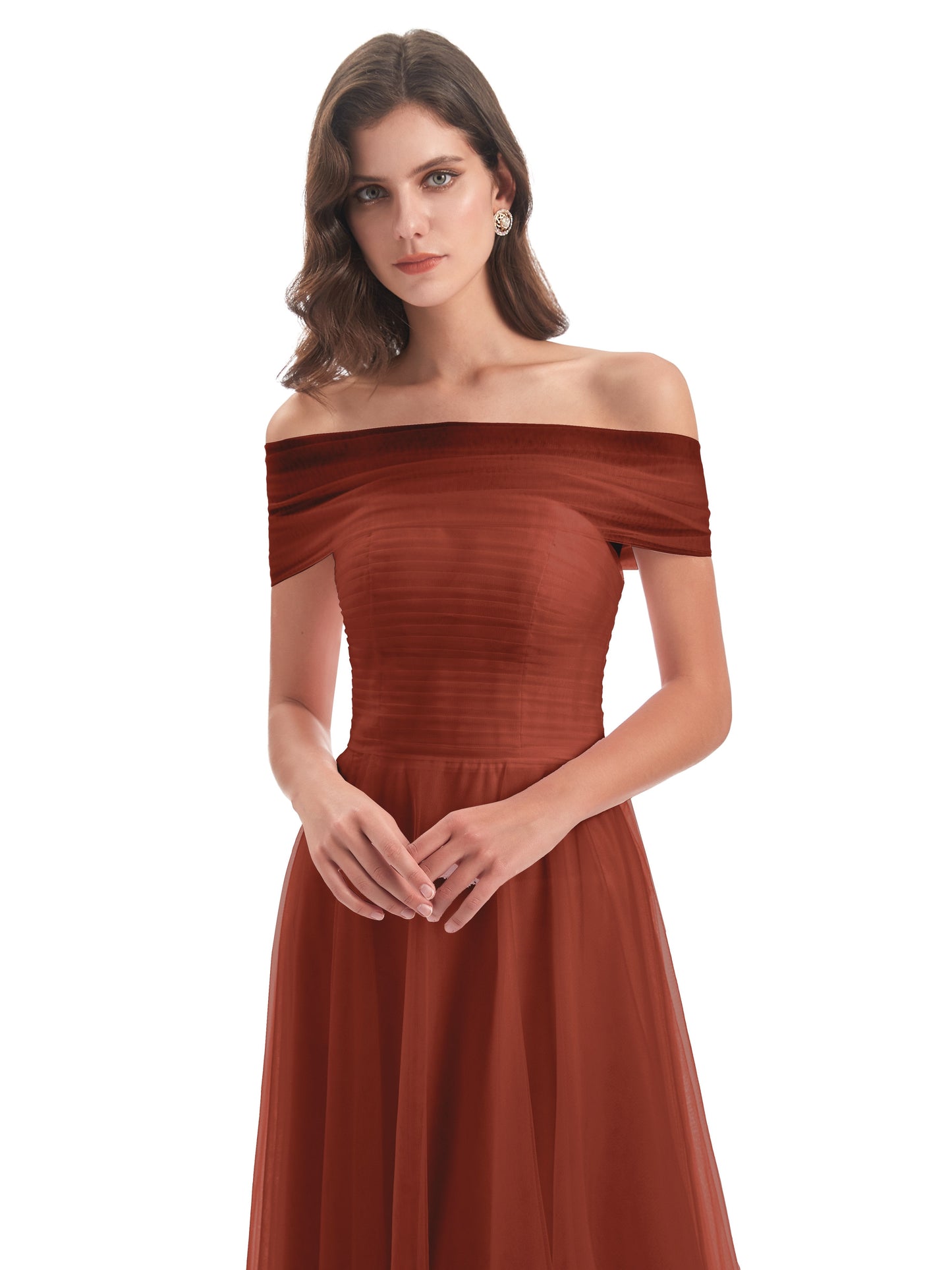 Sylvie Off The Shoulder Open Back Tulle Long Bridesmaid Dresses