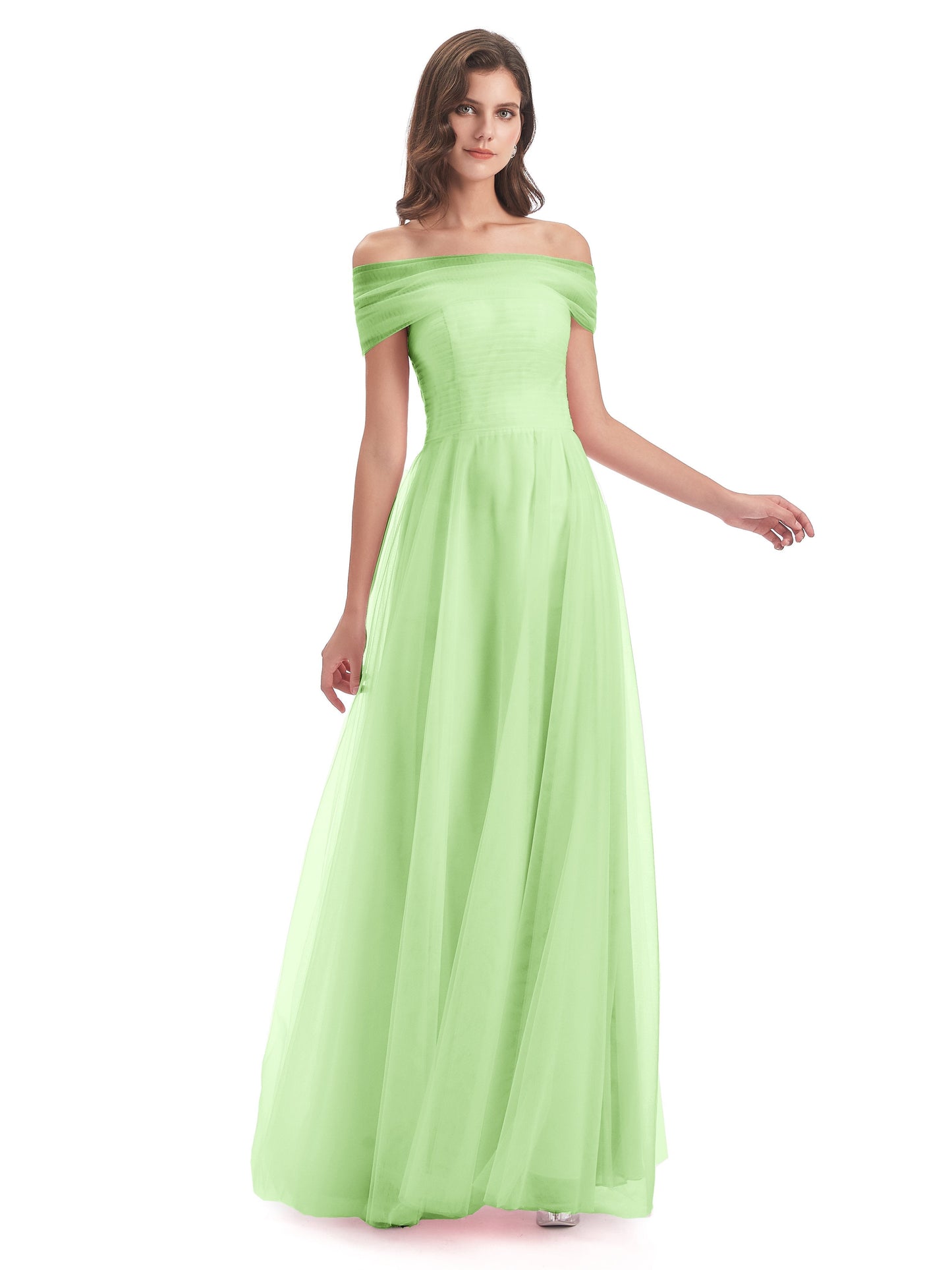 Sylvie Off The Shoulder Open Back Tulle Long Bridesmaid Dresses