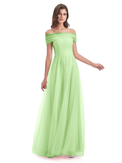 Sylvie Off The Shoulder Open Back Tulle Long Bridesmaid Dresses