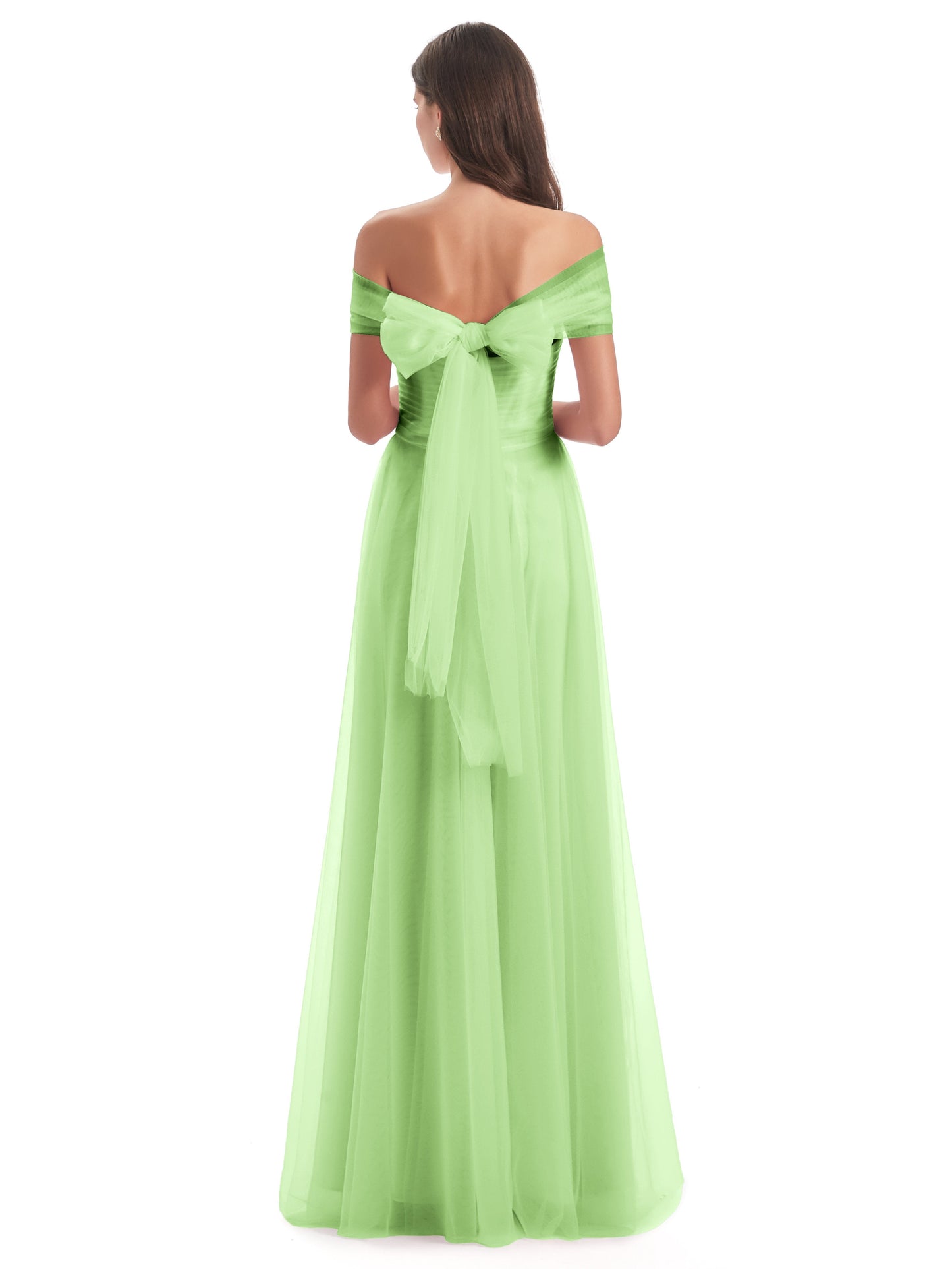 Sylvie Off The Shoulder Open Back Tulle Long Bridesmaid Dresses