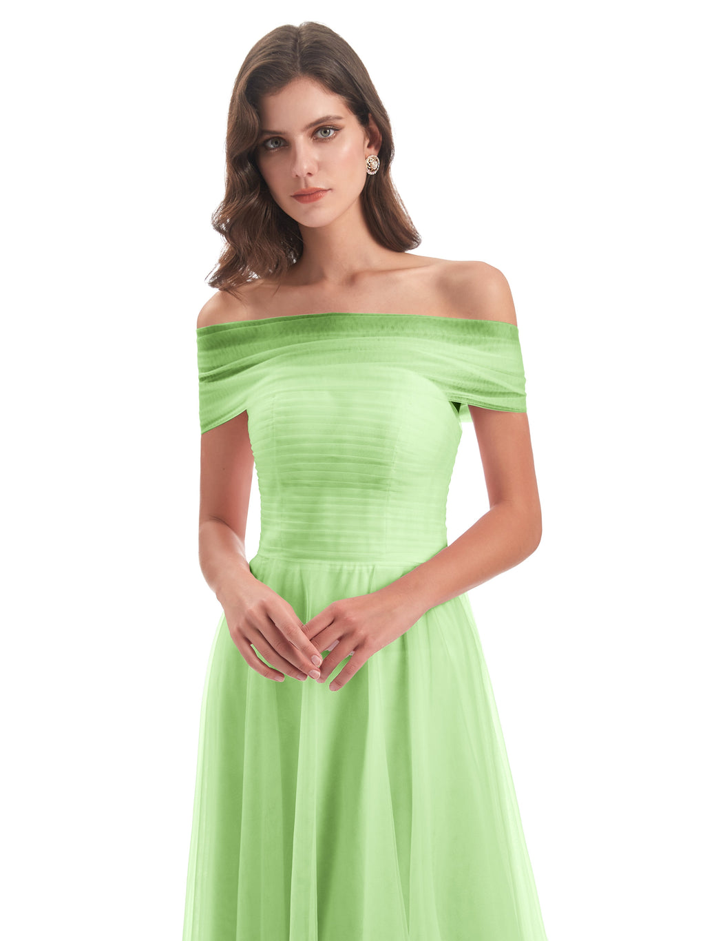 Sylvie Off The Shoulder Open Back Tulle Long Bridesmaid Dresses