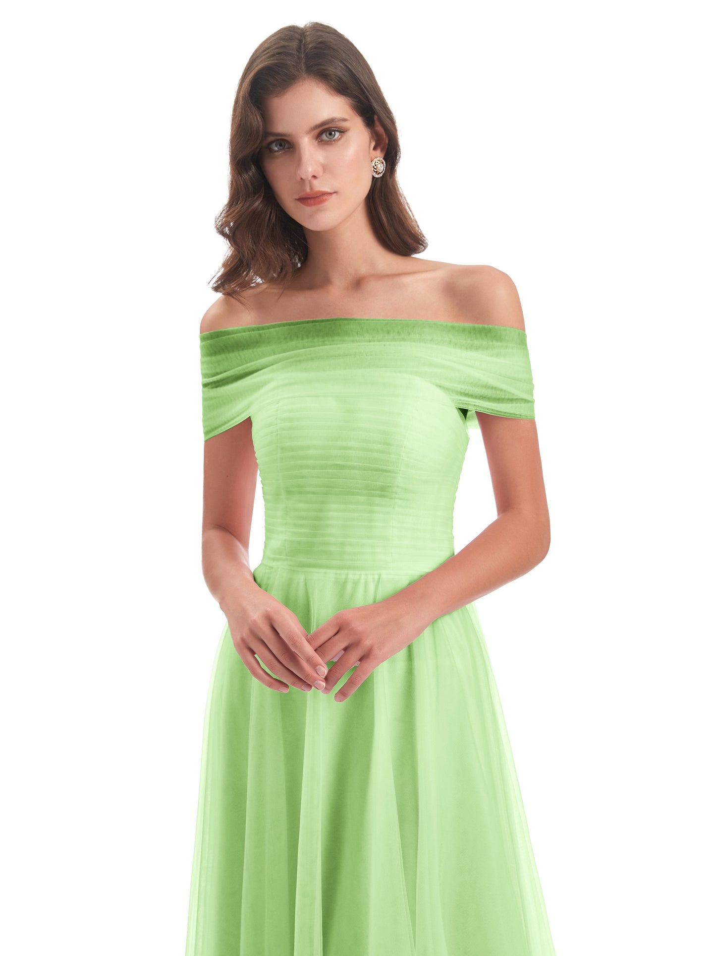 Sylvie Off The Shoulder Open Back Tulle Long Bridesmaid Dresses