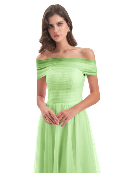 Sylvie Off The Shoulder Open Back Tulle Long Bridesmaid Dresses