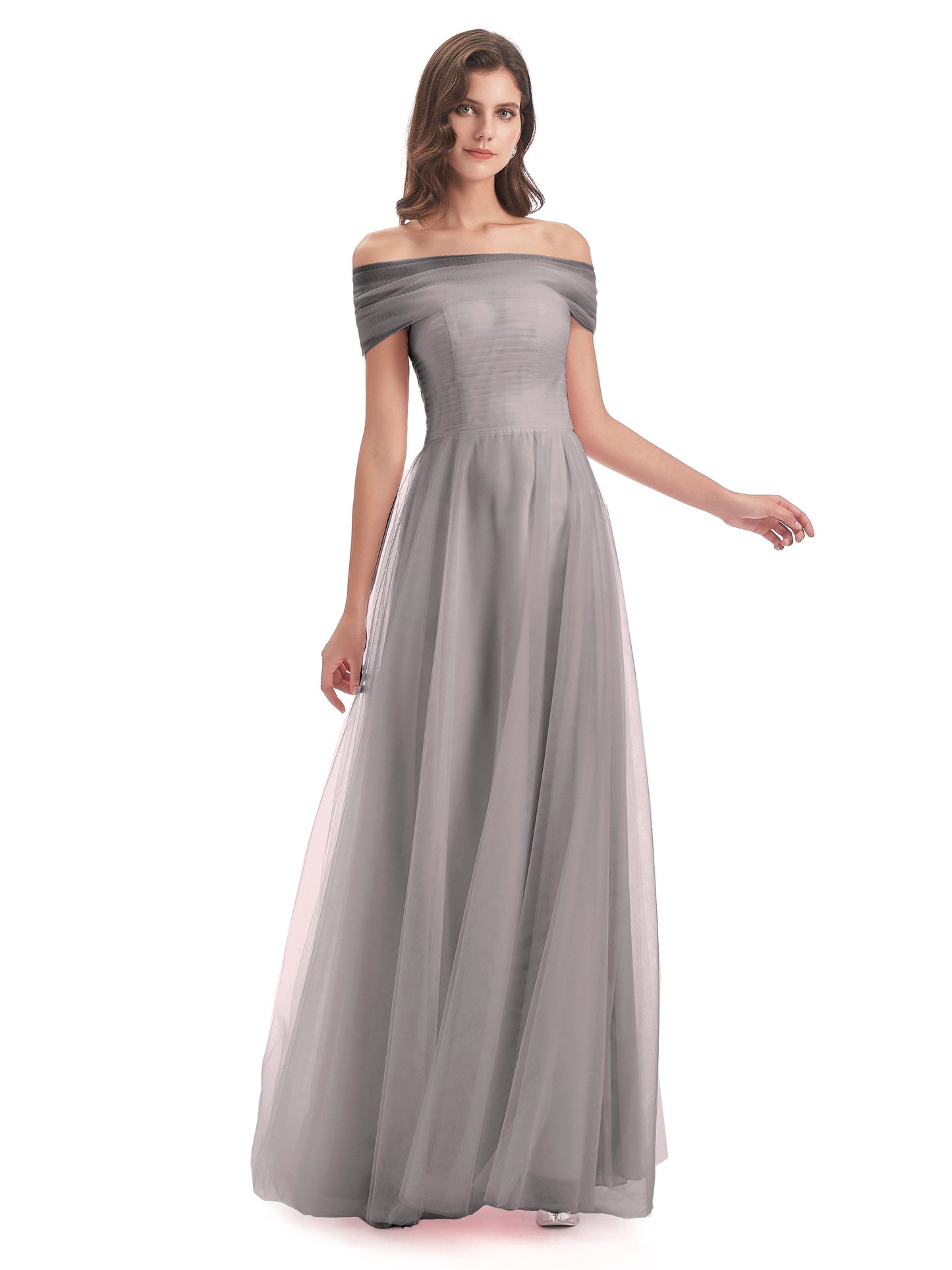 Sylvie Off The Shoulder Open Back Tulle Long Bridesmaid Dresses