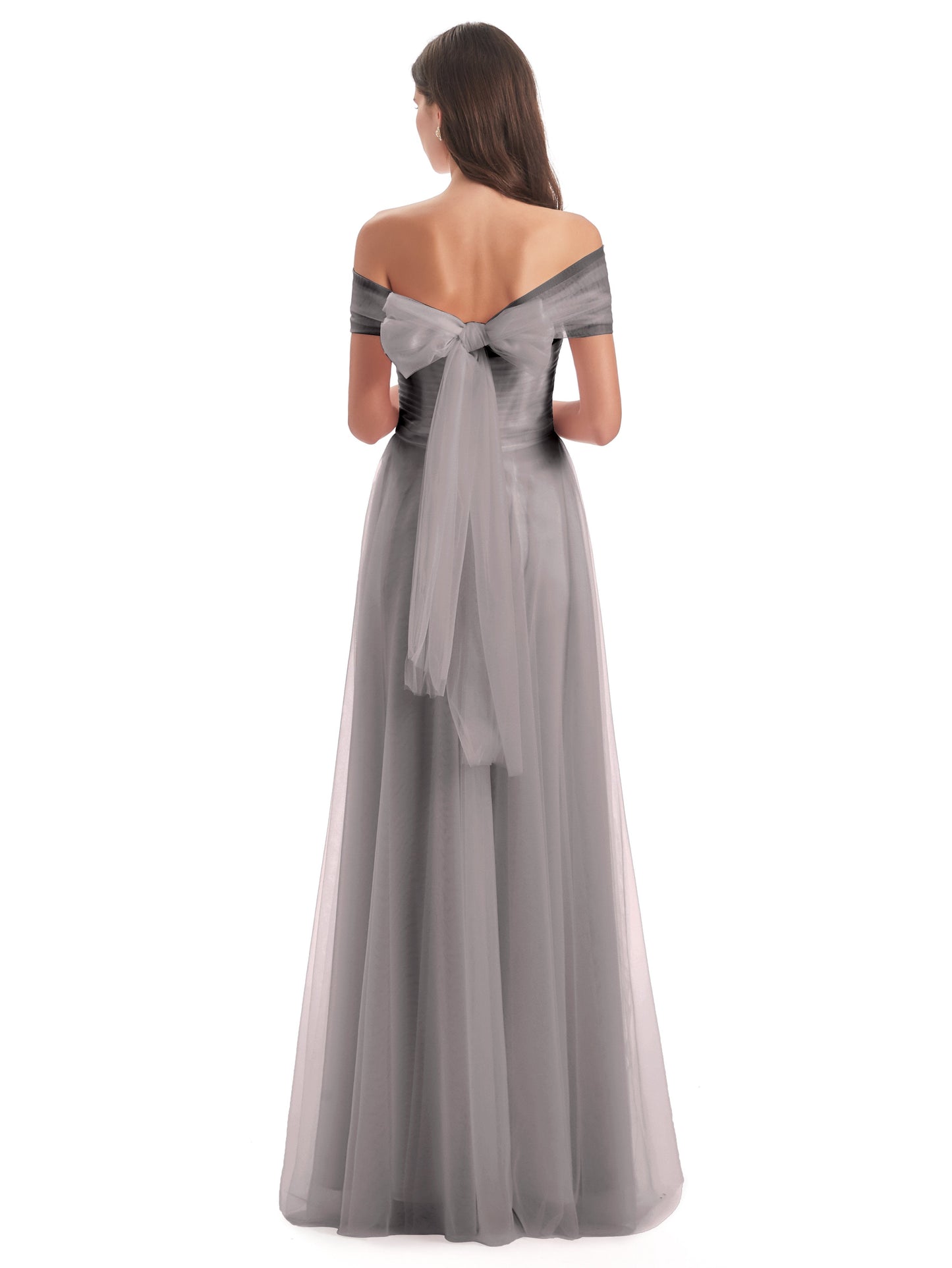 Sylvie Off The Shoulder Open Back Tulle Long Bridesmaid Dresses
