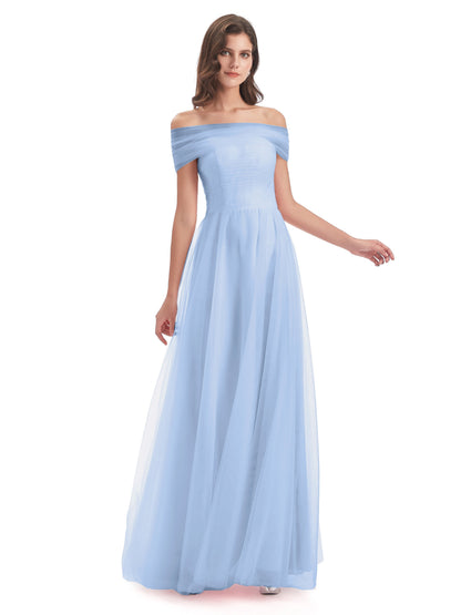 Sylvie Off The Shoulder Open Back Tulle Long Bridesmaid Dresses