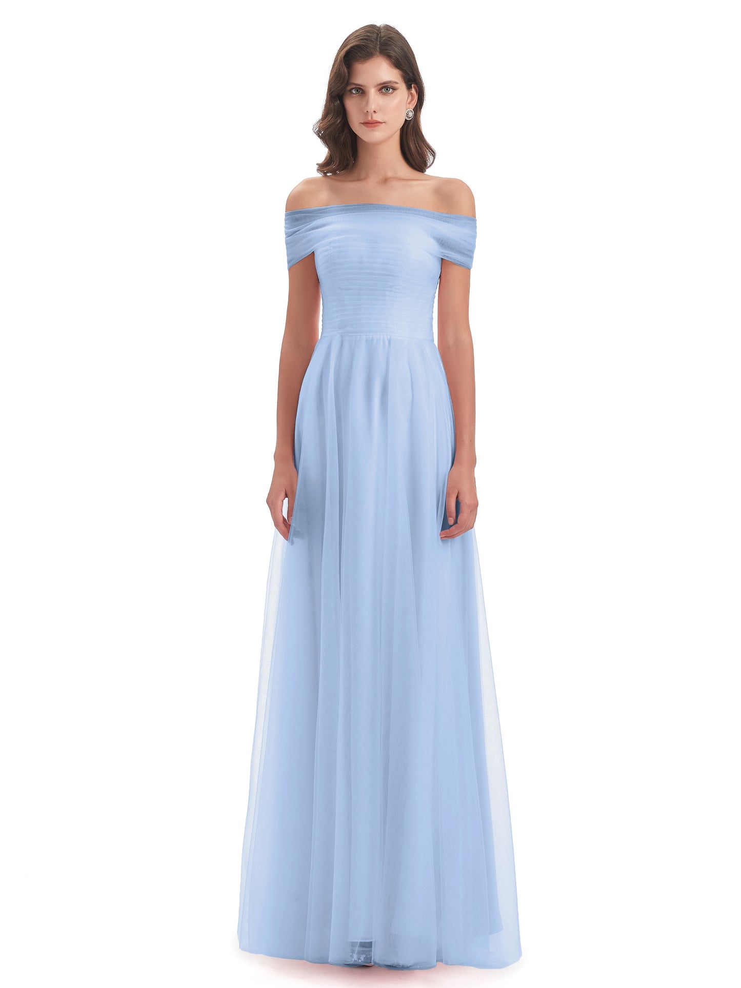 Sylvie Off The Shoulder Open Back Tulle Long Bridesmaid Dresses