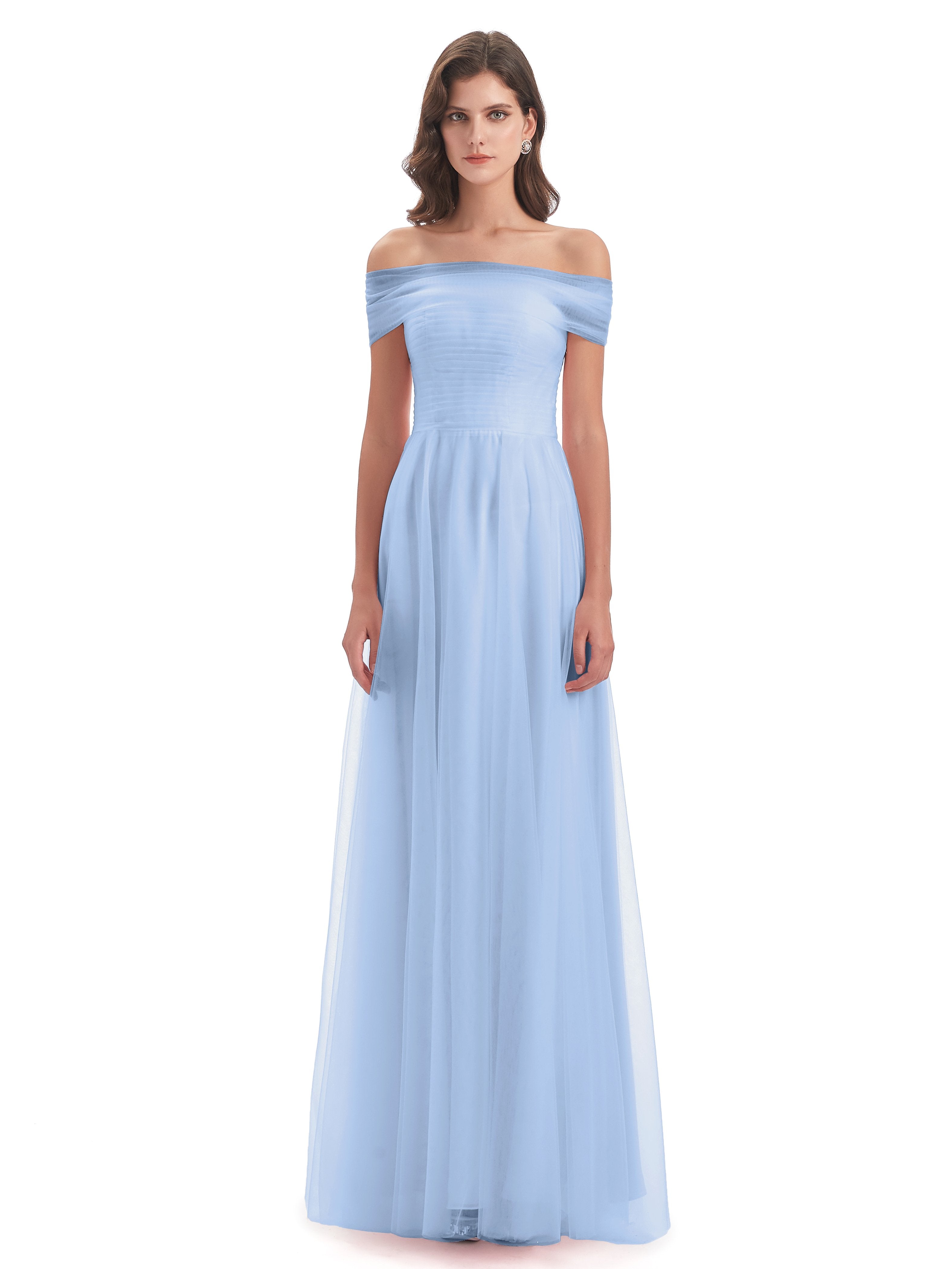 Sylvie Off The Shoulder Open Back Tulle Long Bridesmaid Dresses