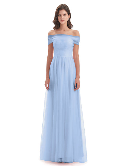 Sylvie Off The Shoulder Open Back Tulle Long Bridesmaid Dresses