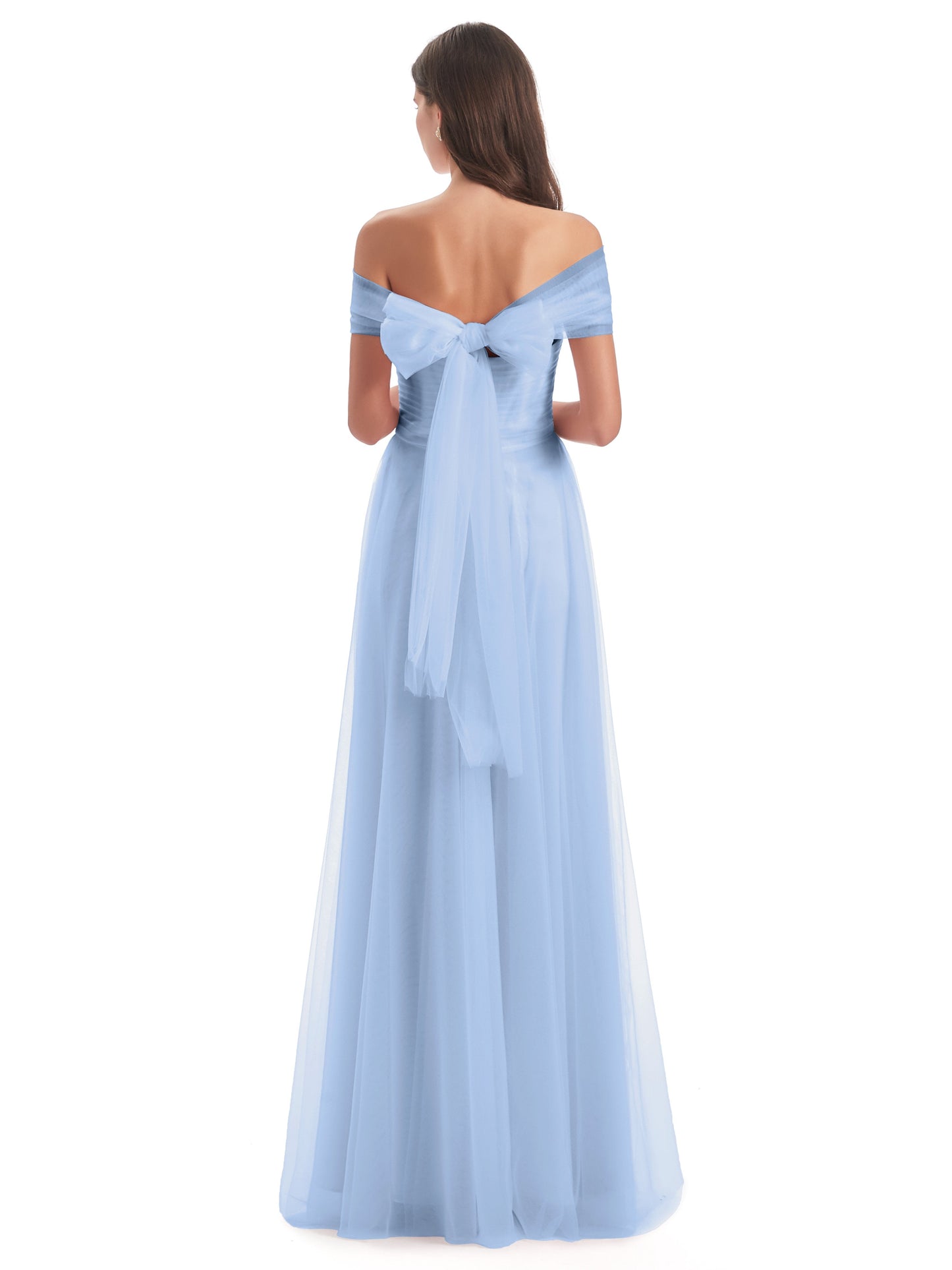 Sylvie Off The Shoulder Open Back Tulle Long Bridesmaid Dresses