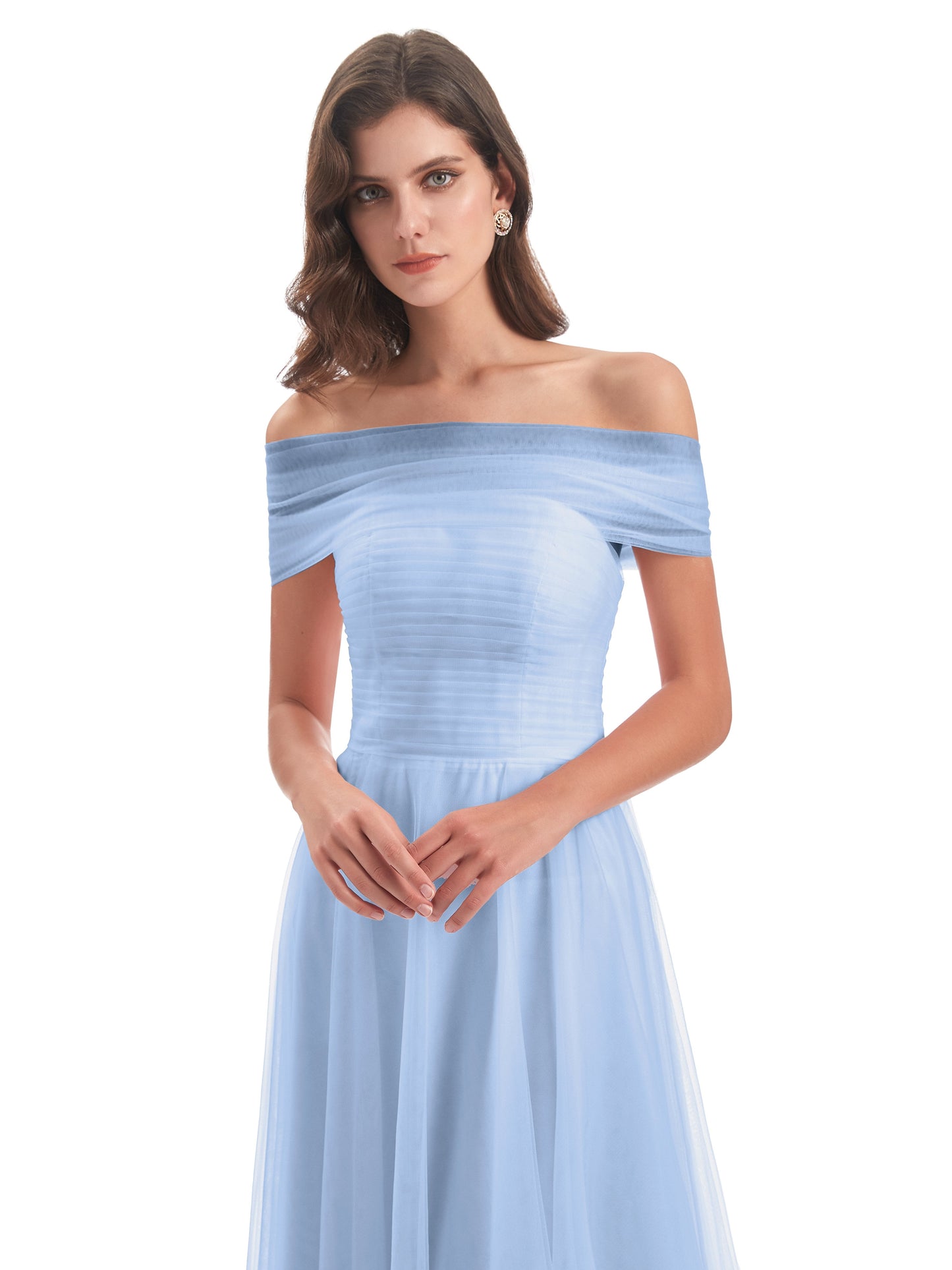 Sylvie Off The Shoulder Open Back Tulle Long Bridesmaid Dresses