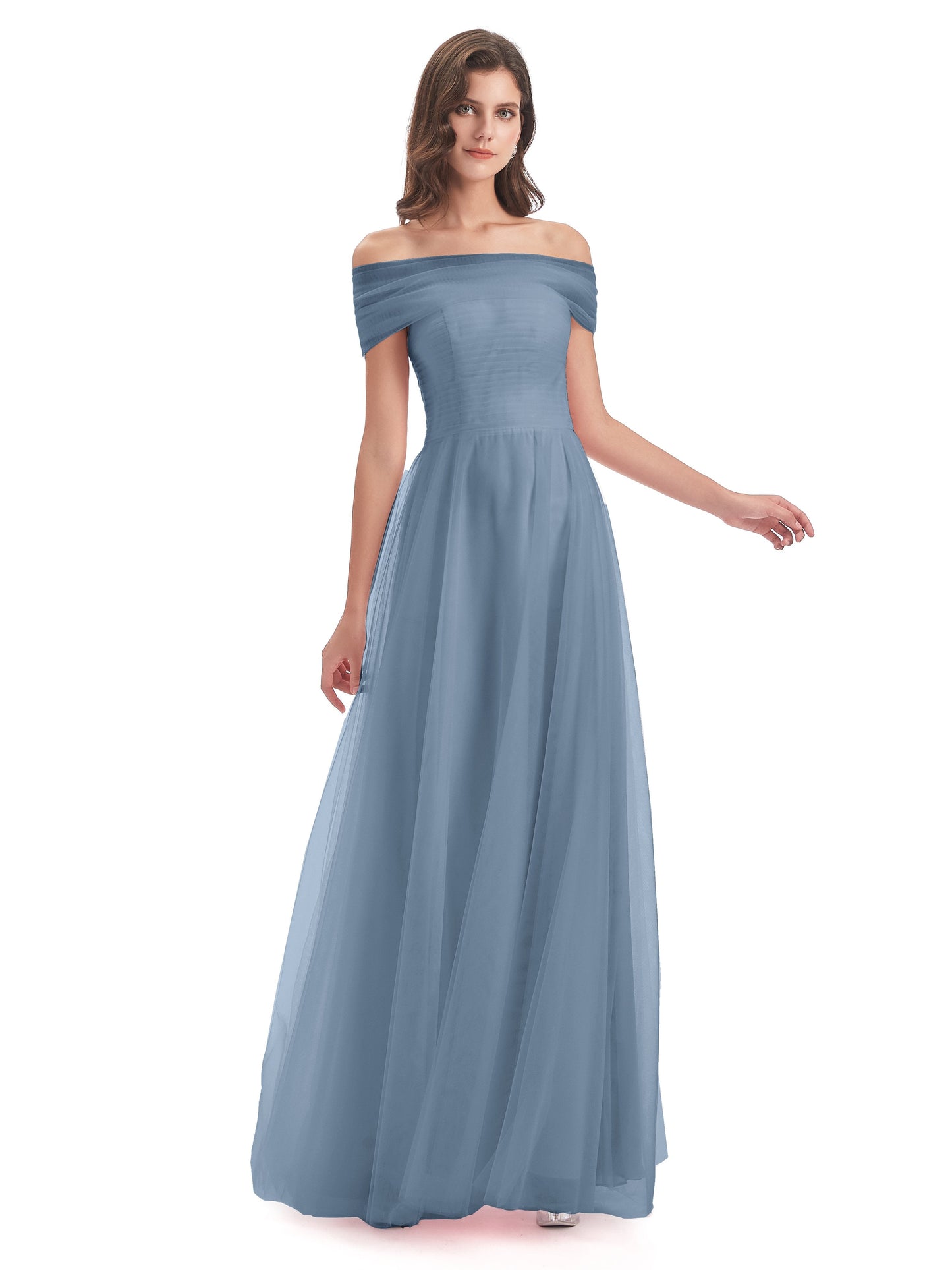 Sylvie Off The Shoulder Open Back Tulle Long Bridesmaid Dresses