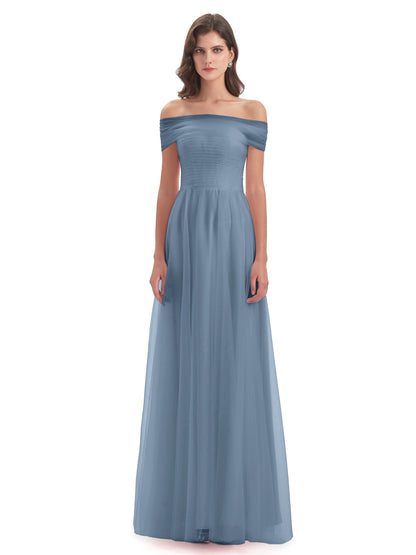 Sylvie Off The Shoulder Open Back Tulle Long Bridesmaid Dresses
