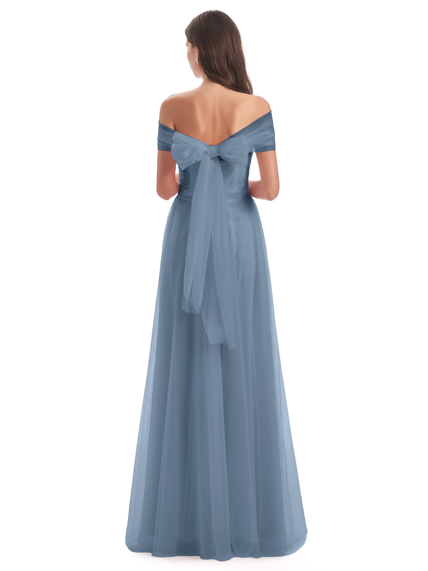 Sylvie Off The Shoulder Open Back Tulle Long Bridesmaid Dresses