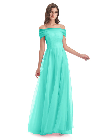 Sylvie Off The Shoulder Open Back Tulle Long Bridesmaid Dresses