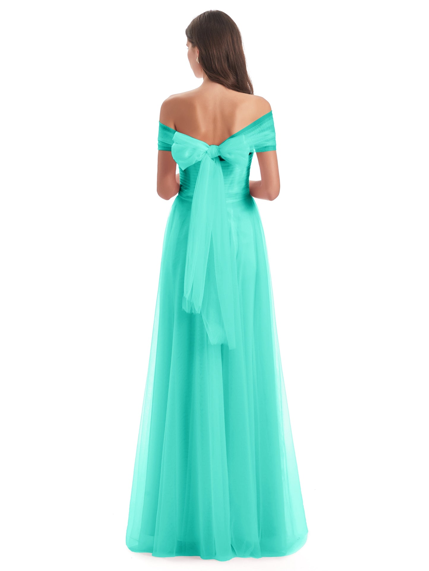 Sylvie Off The Shoulder Open Back Tulle Long Bridesmaid Dresses