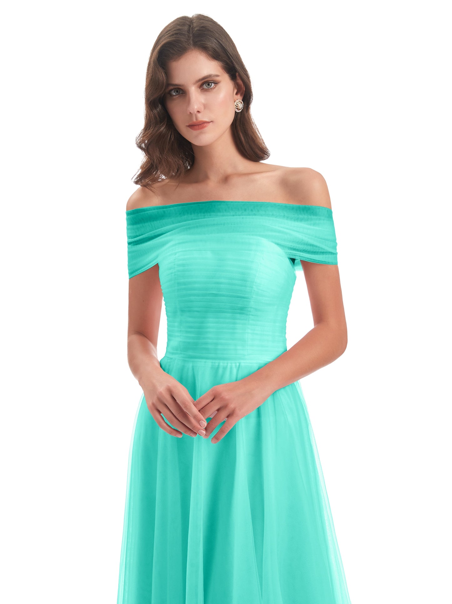 Sylvie Off The Shoulder Open Back Tulle Long Bridesmaid Dresses