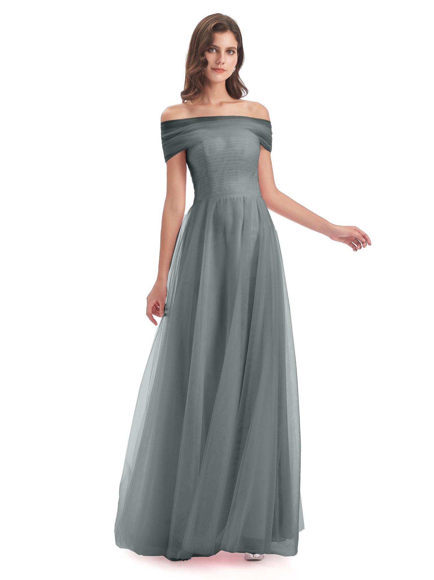 Sylvie Off The Shoulder Open Back Tulle Long Bridesmaid Dresses