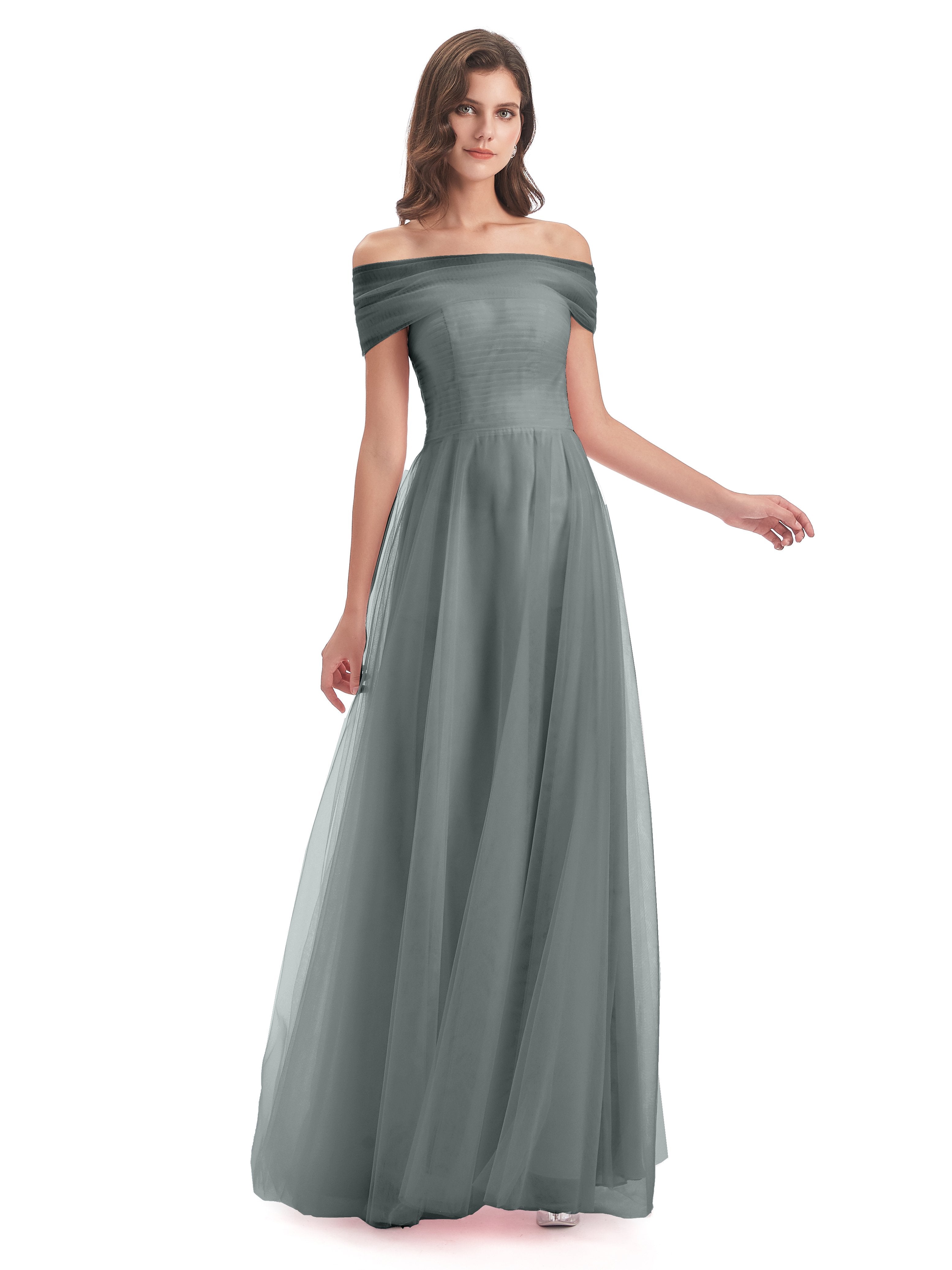 Sylvie Off The Shoulder Open Back Tulle Long Bridesmaid Dresses