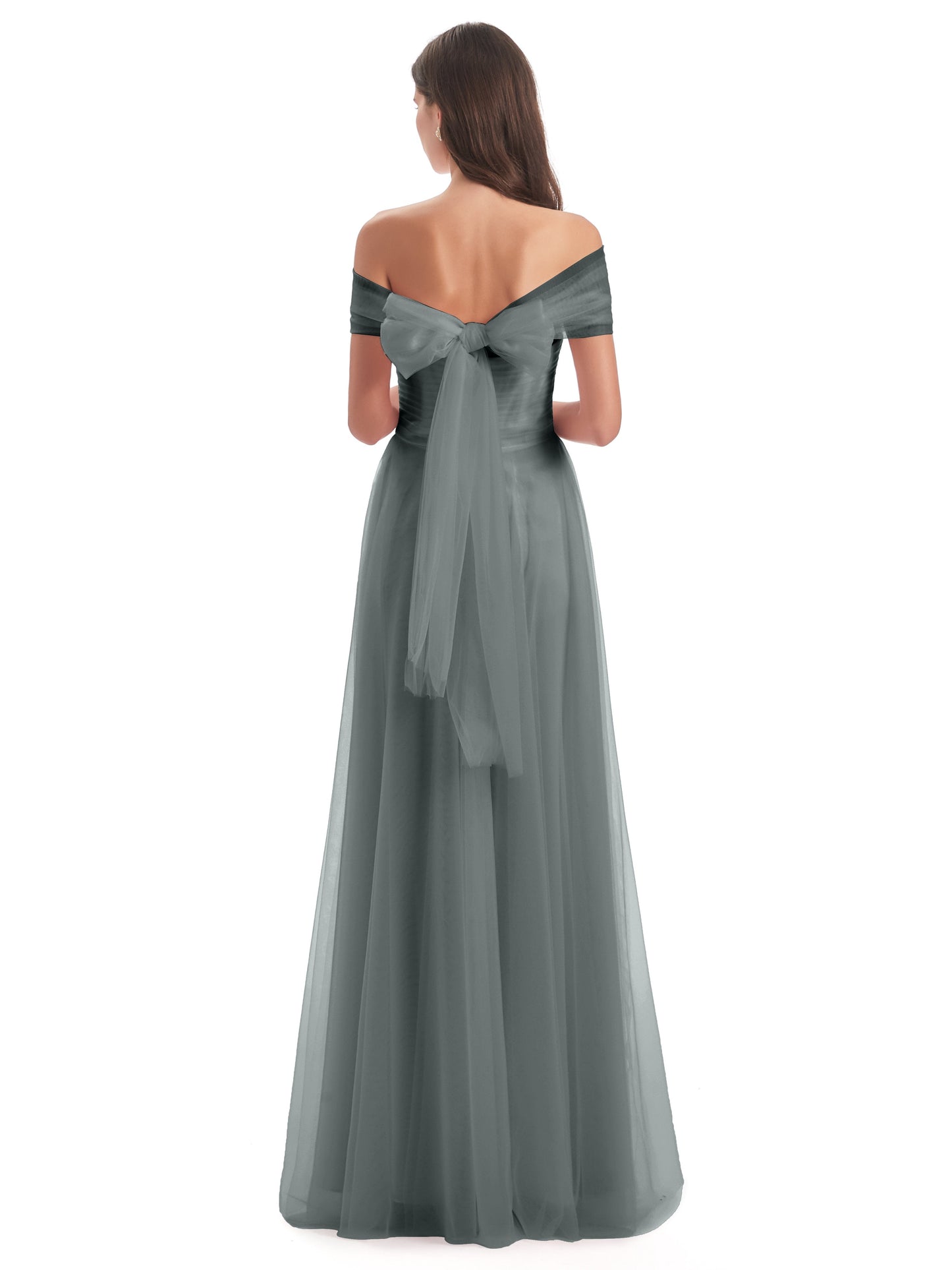 Sylvie Off The Shoulder Open Back Tulle Long Bridesmaid Dresses