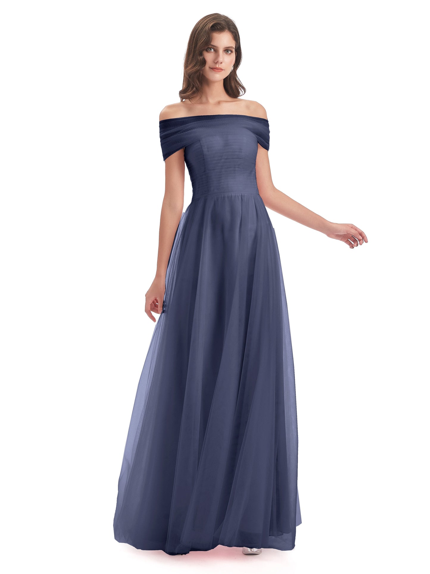 Sylvie Off The Shoulder Open Back Tulle Long Bridesmaid Dresses