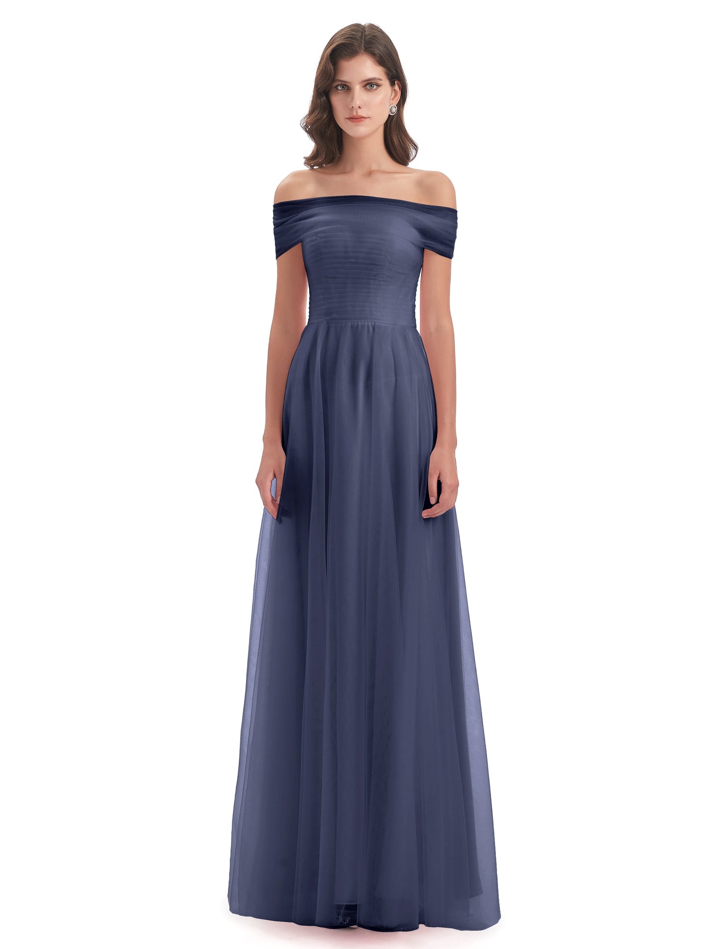 Sylvie Off The Shoulder Open Back Tulle Long Bridesmaid Dresses