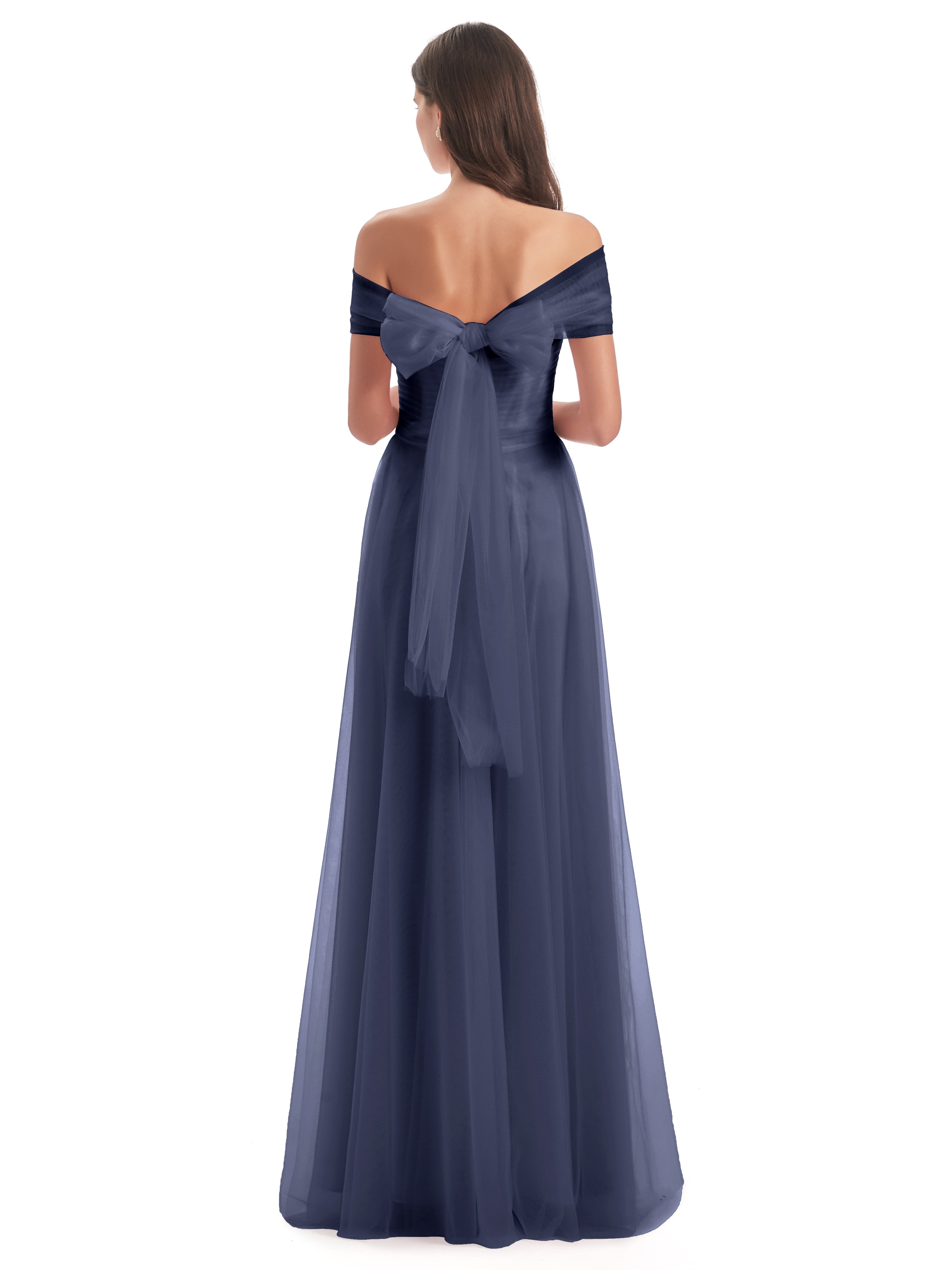Sylvie Off The Shoulder Open Back Tulle Long Bridesmaid Dresses