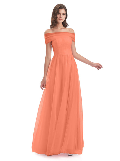 Sylvie Off The Shoulder Open Back Tulle Long Bridesmaid Dresses