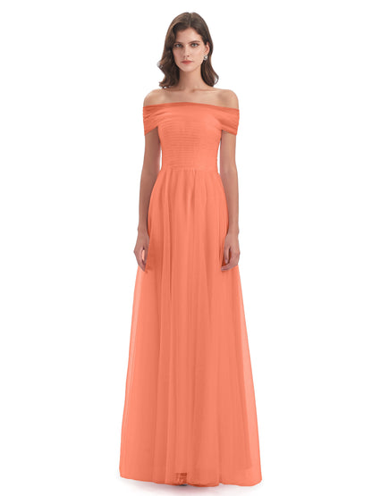Sylvie Off The Shoulder Open Back Tulle Long Bridesmaid Dresses