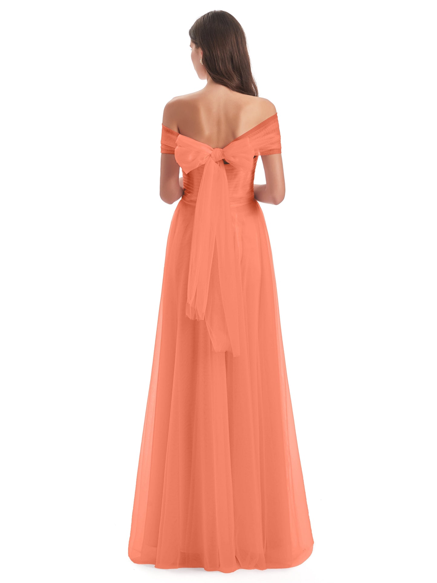 Sylvie Off The Shoulder Open Back Tulle Long Bridesmaid Dresses