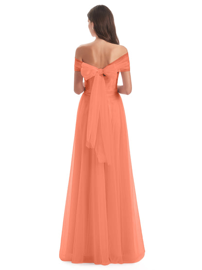 Sylvie Off The Shoulder Open Back Tulle Long Bridesmaid Dresses