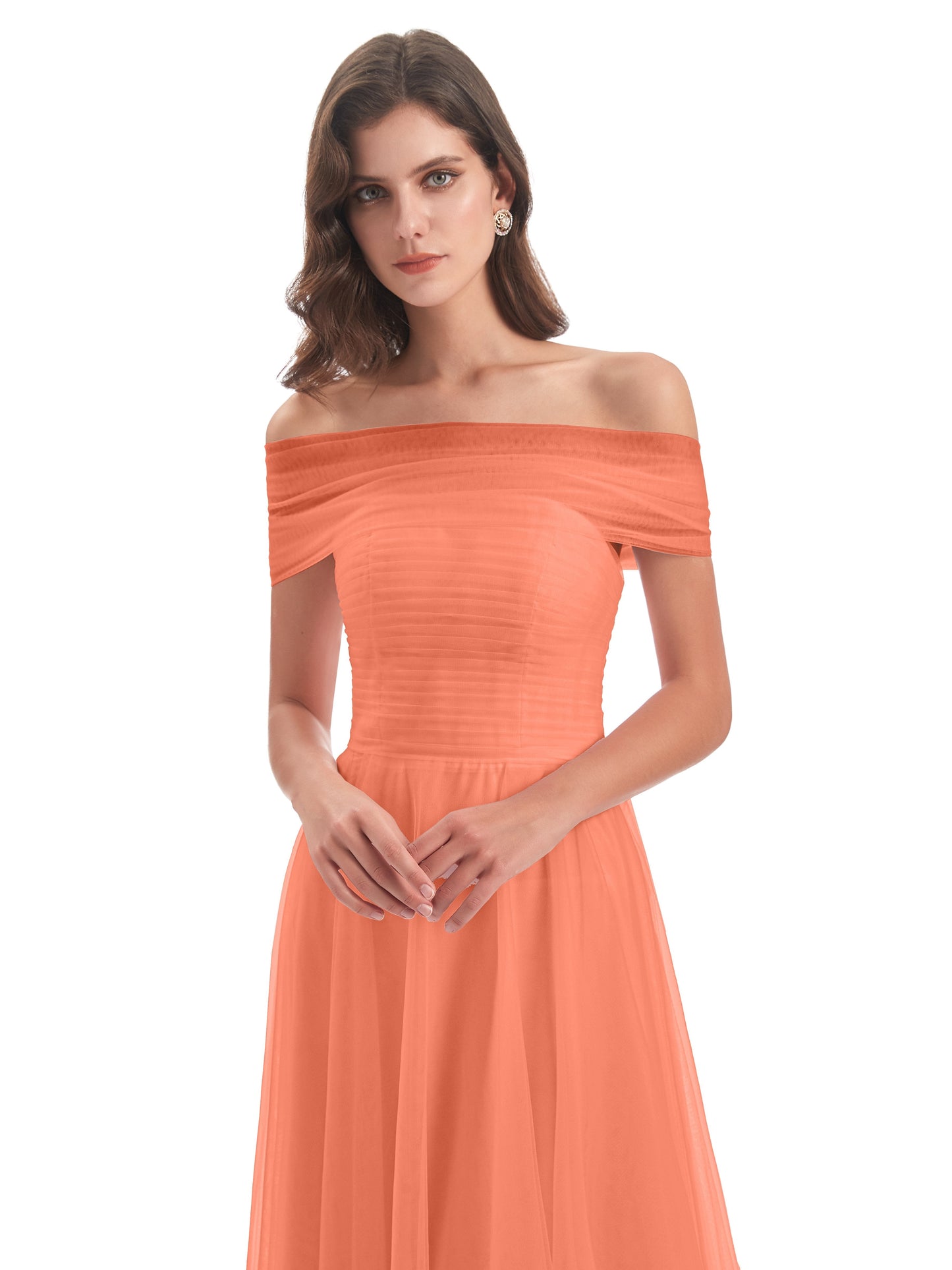 Sylvie Off The Shoulder Open Back Tulle Long Bridesmaid Dresses