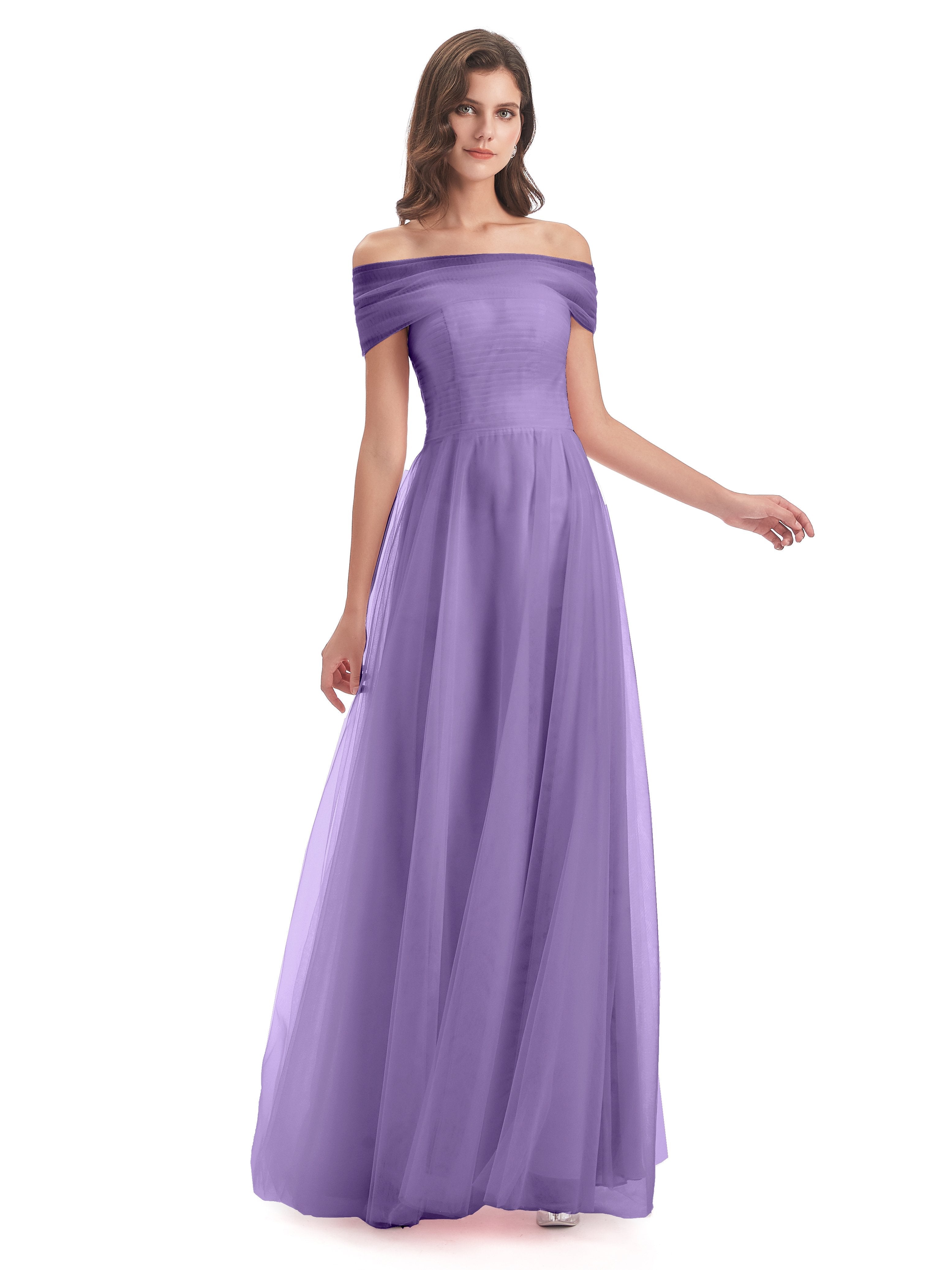 Sylvie Off The Shoulder Open Back Tulle Long Bridesmaid Dresses