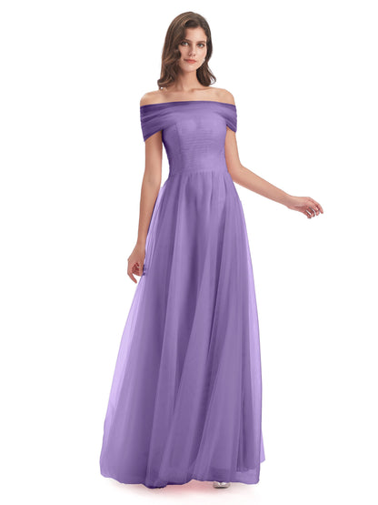 Sylvie Off The Shoulder Open Back Tulle Long Bridesmaid Dresses