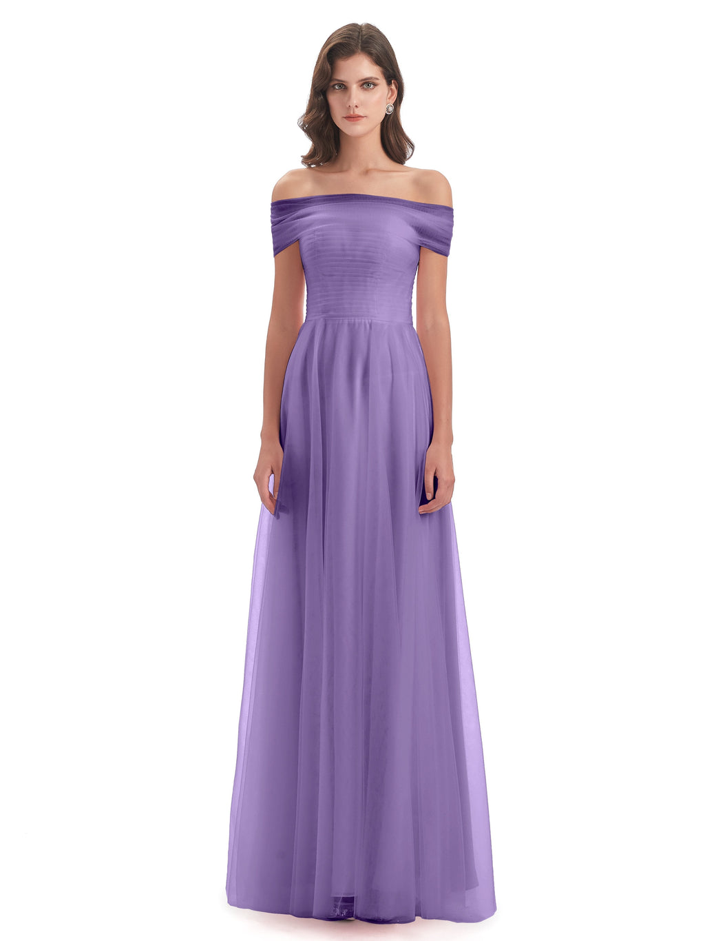 Sylvie Off The Shoulder Open Back Tulle Long Bridesmaid Dresses