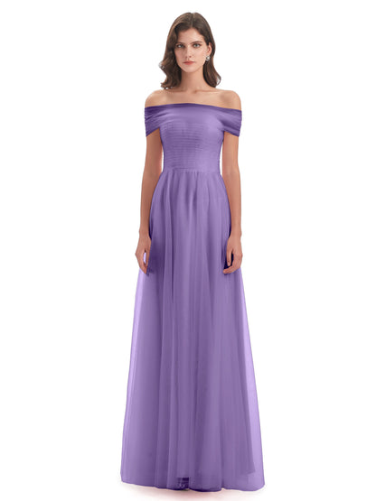 Sylvie Off The Shoulder Open Back Tulle Long Bridesmaid Dresses