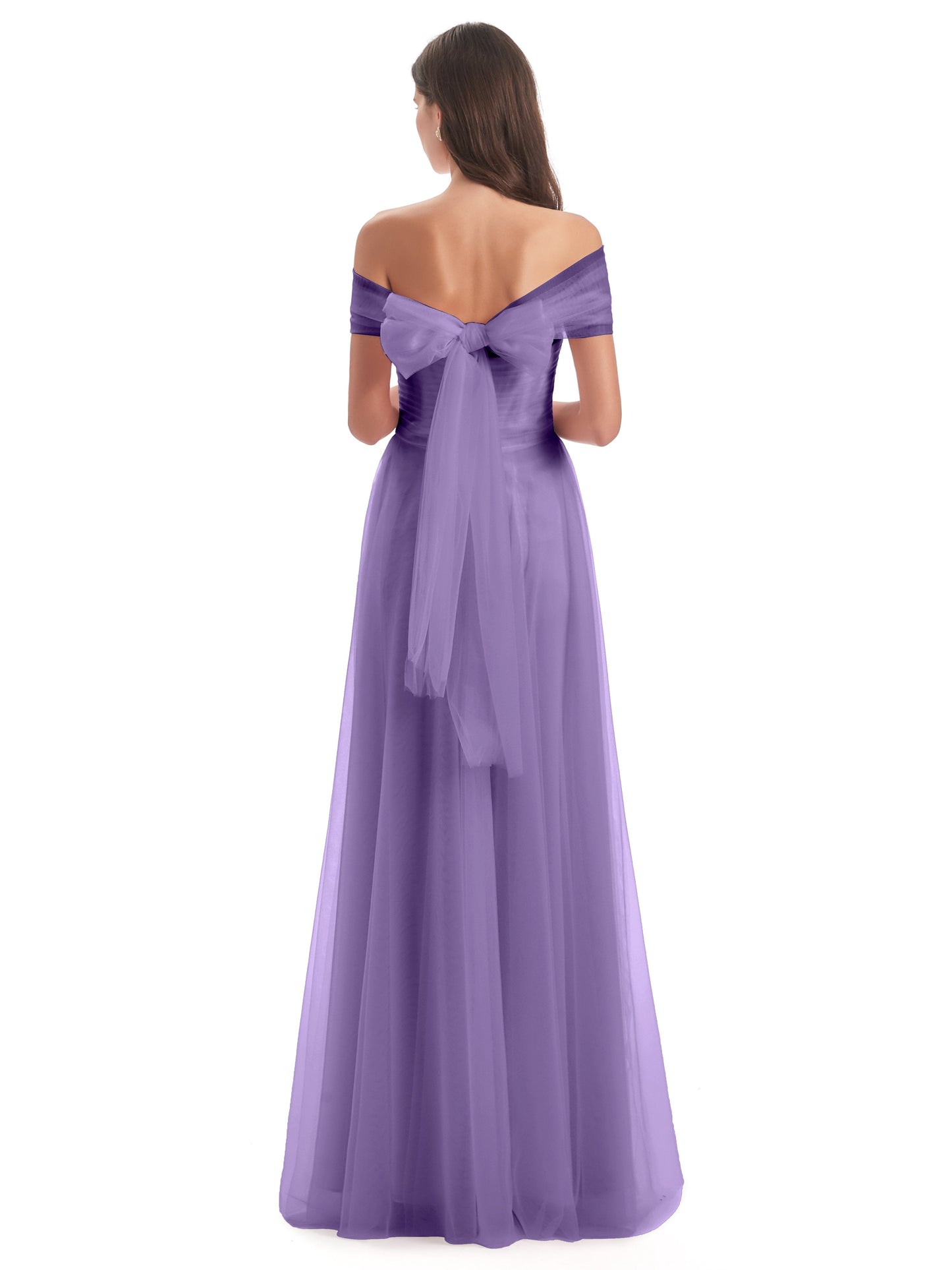 Sylvie Off The Shoulder Open Back Tulle Long Bridesmaid Dresses