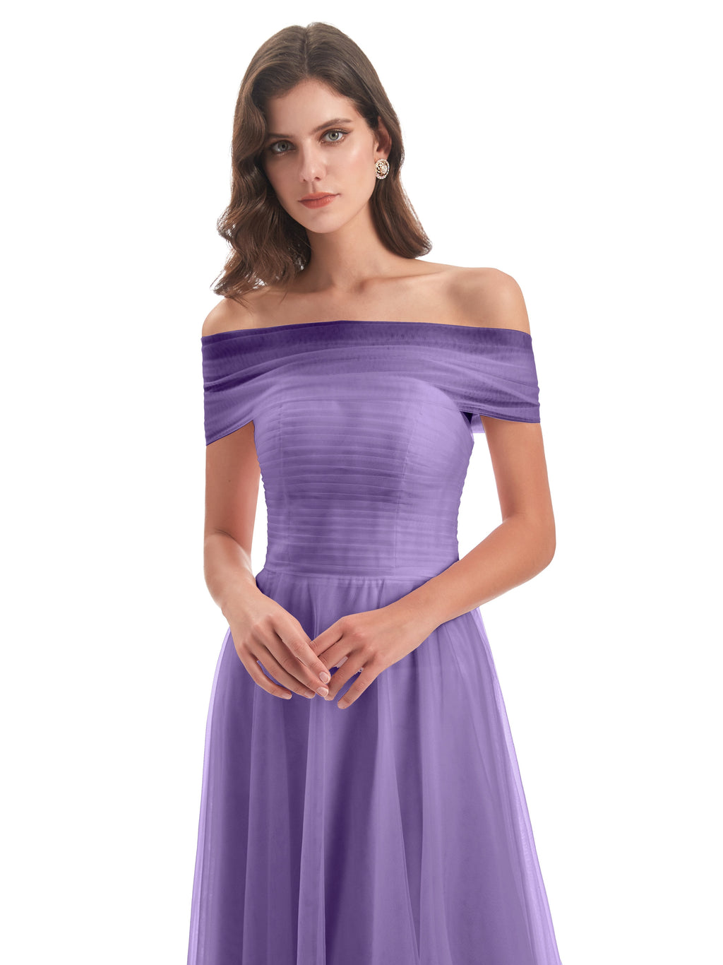 Sylvie Off The Shoulder Open Back Tulle Long Bridesmaid Dresses
