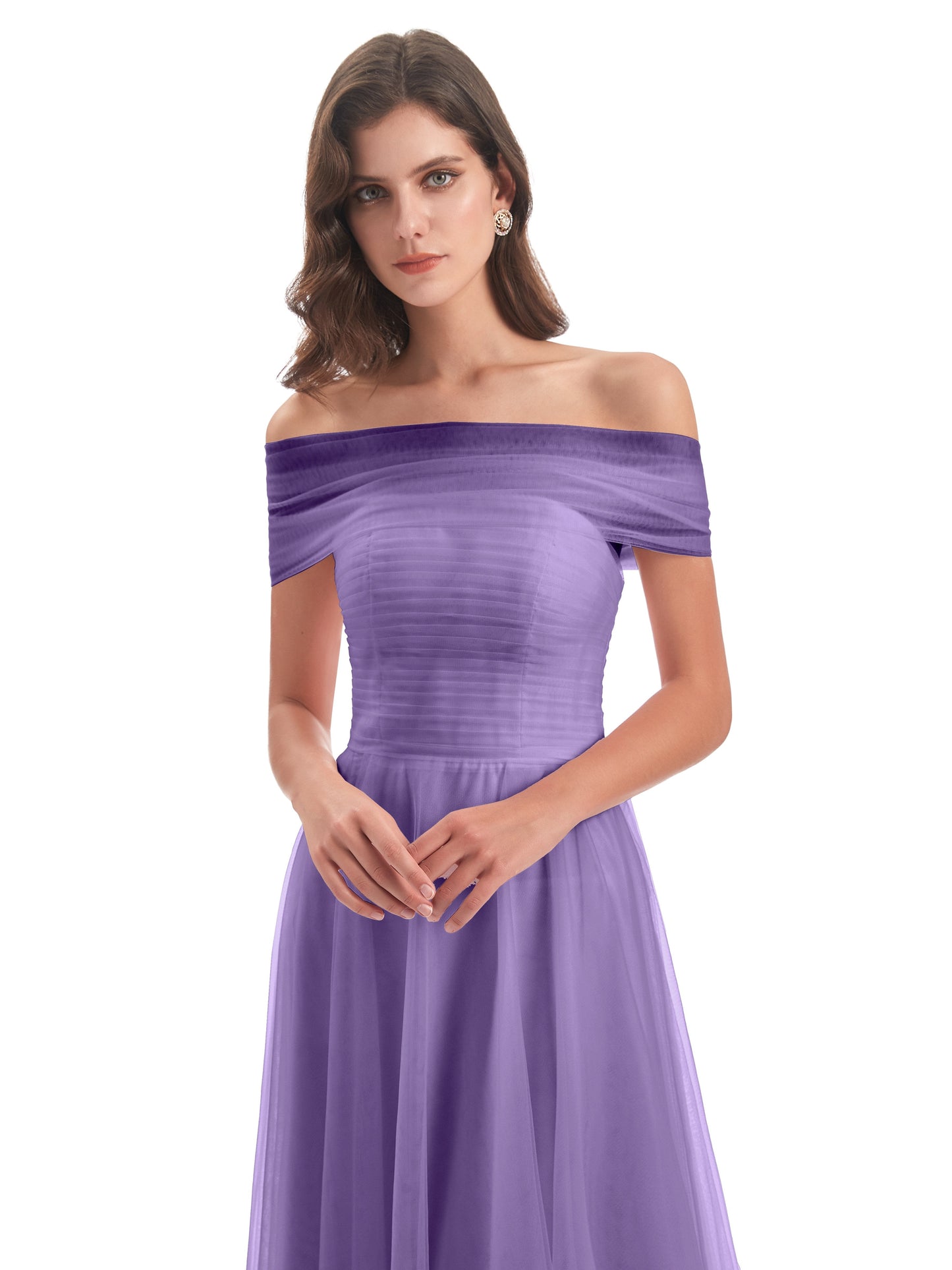 Sylvie Off The Shoulder Open Back Tulle Long Bridesmaid Dresses
