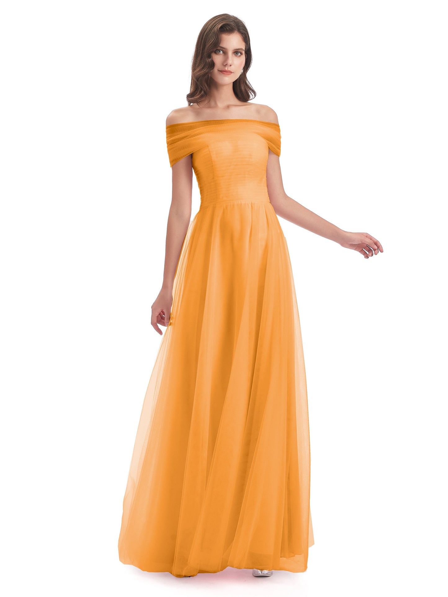 Sylvie Off The Shoulder Open Back Tulle Long Bridesmaid Dresses