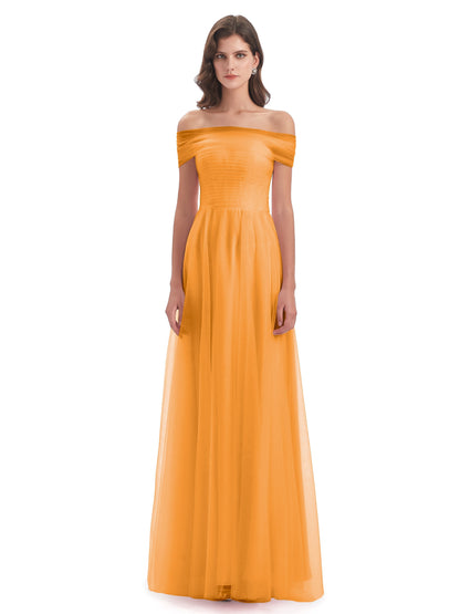 Sylvie Off The Shoulder Open Back Tulle Long Bridesmaid Dresses