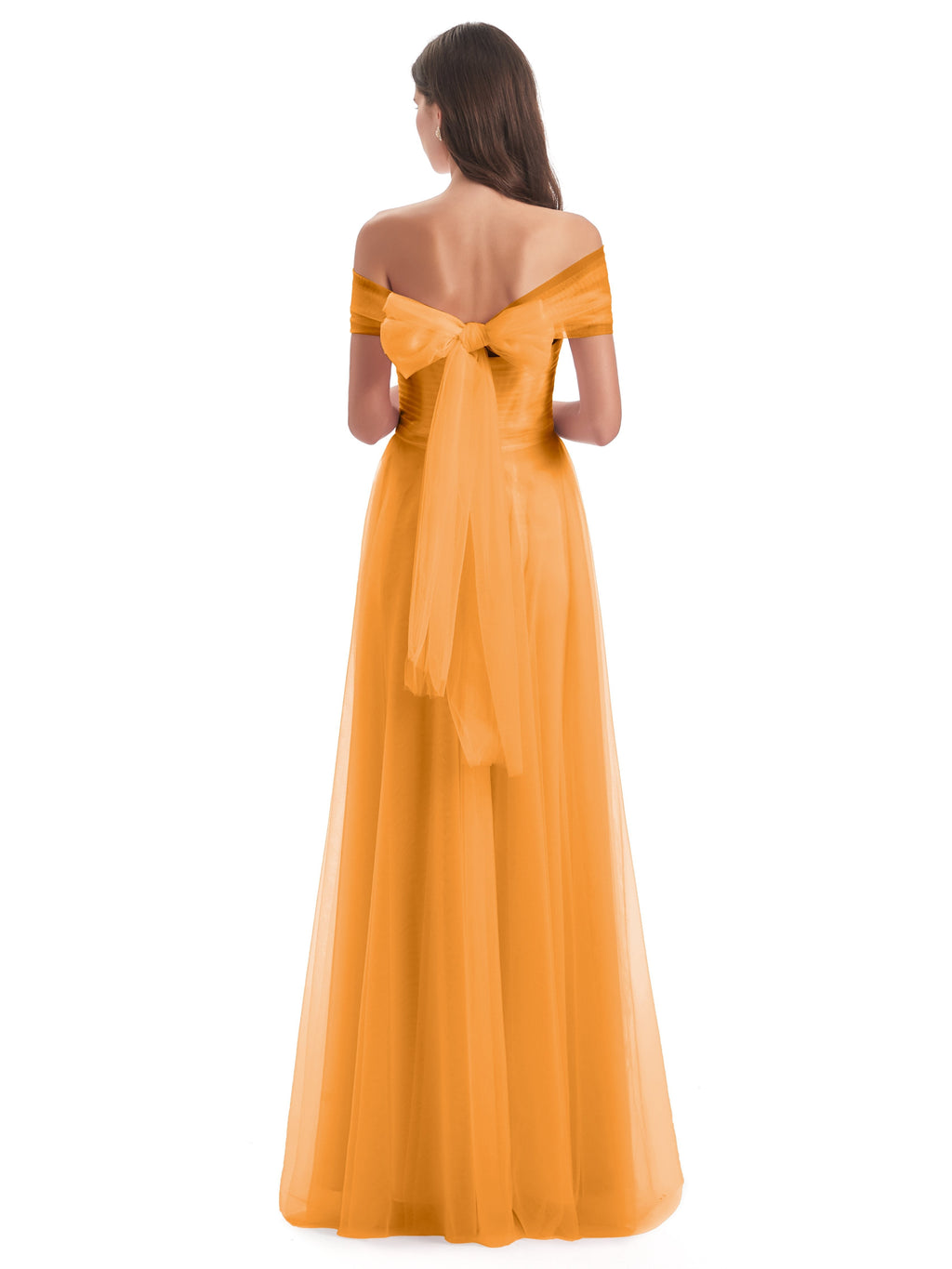 Sylvie Off The Shoulder Open Back Tulle Long Bridesmaid Dresses