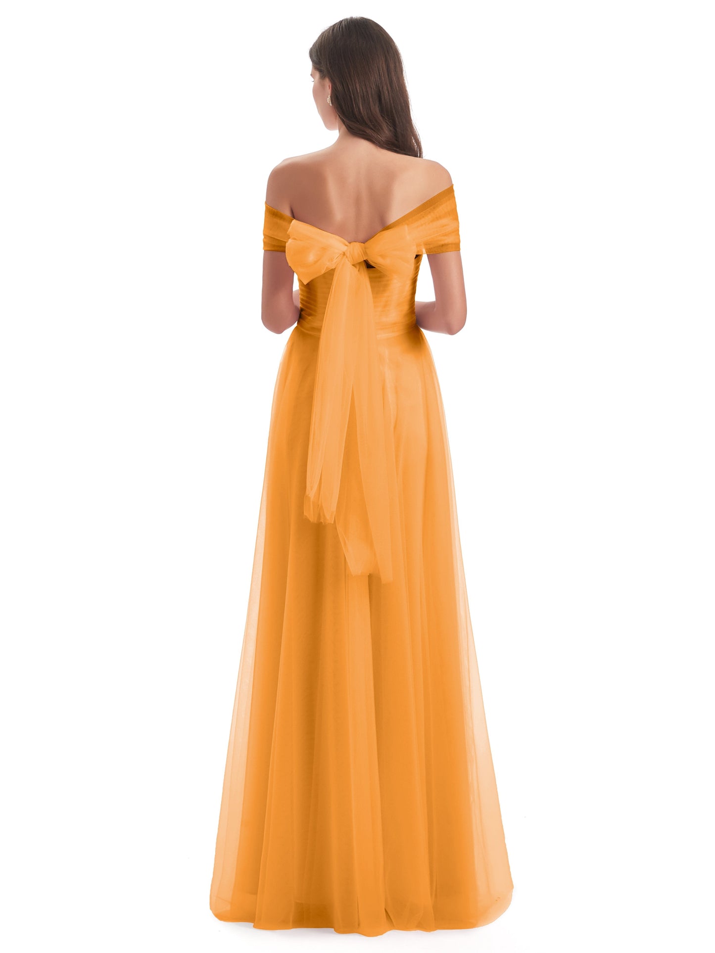 Sylvie Off The Shoulder Open Back Tulle Long Bridesmaid Dresses