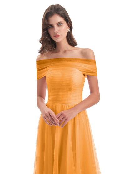 Sylvie Off The Shoulder Open Back Tulle Long Bridesmaid Dresses