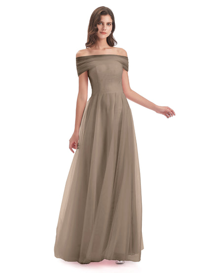 Sylvie Off The Shoulder Open Back Tulle Long Bridesmaid Dresses
