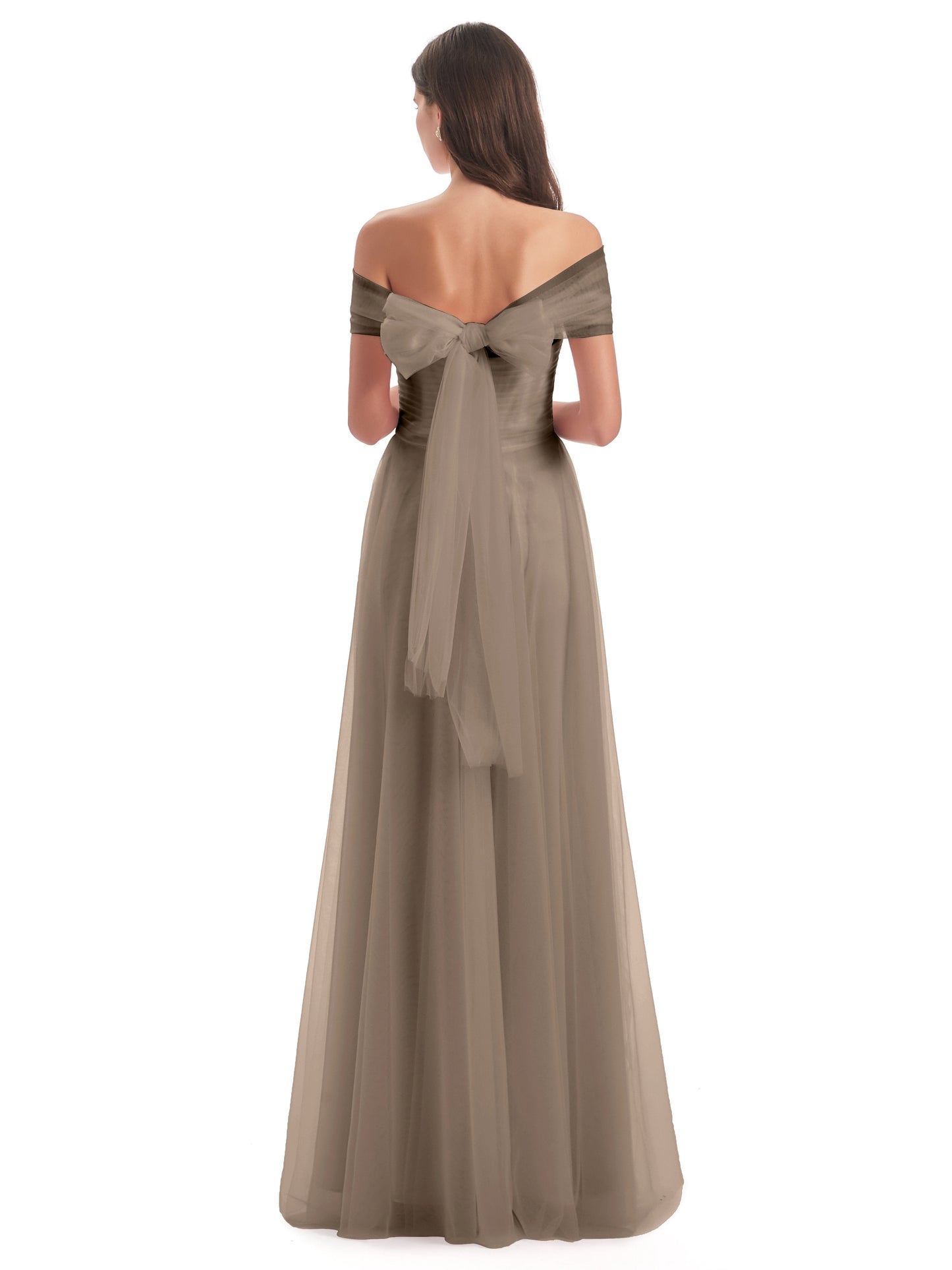 Sylvie Off The Shoulder Open Back Tulle Long Bridesmaid Dresses