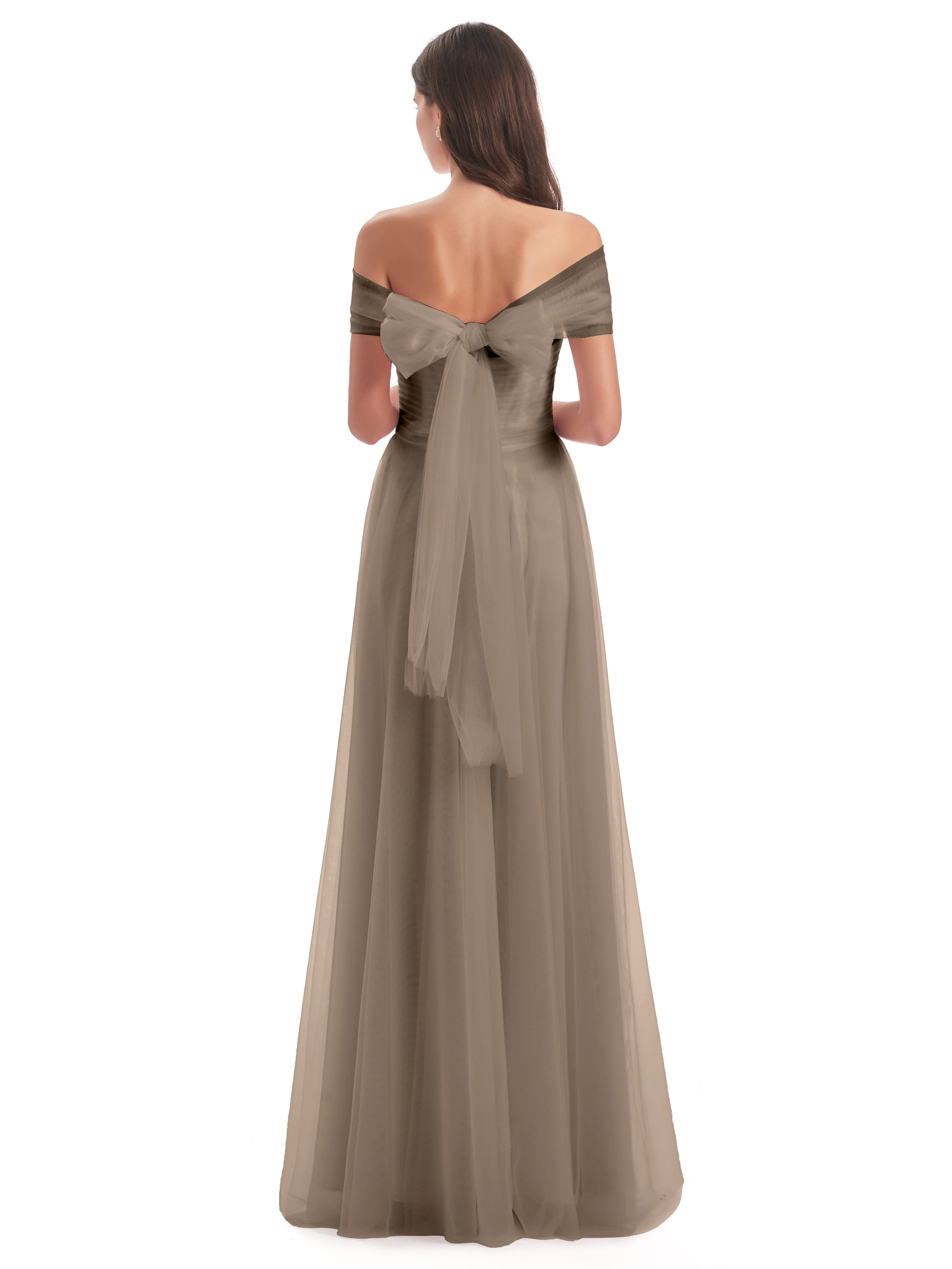 Sylvie Off The Shoulder Open Back Tulle Long Bridesmaid Dresses